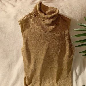 CW Glittery Gold Sleeveless Turtleneck Top Small